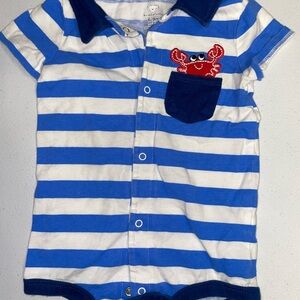 Koalababy: Baby Blue & White Striped Crab Romper (6-9 Months)